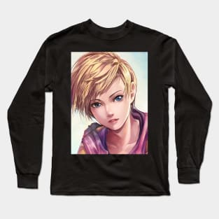 Hot Blonde Anime Girl with Short Hair Long Sleeve T-Shirt